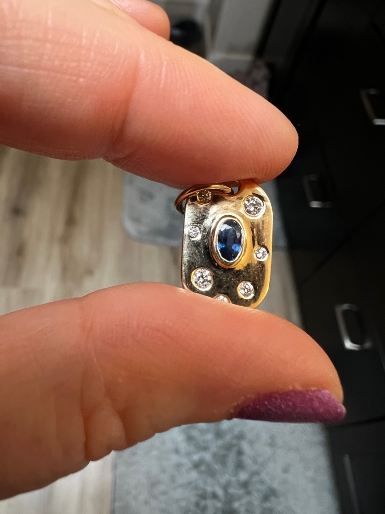 Blue Sapphire And Diamond 14k Tag Charm Pendant